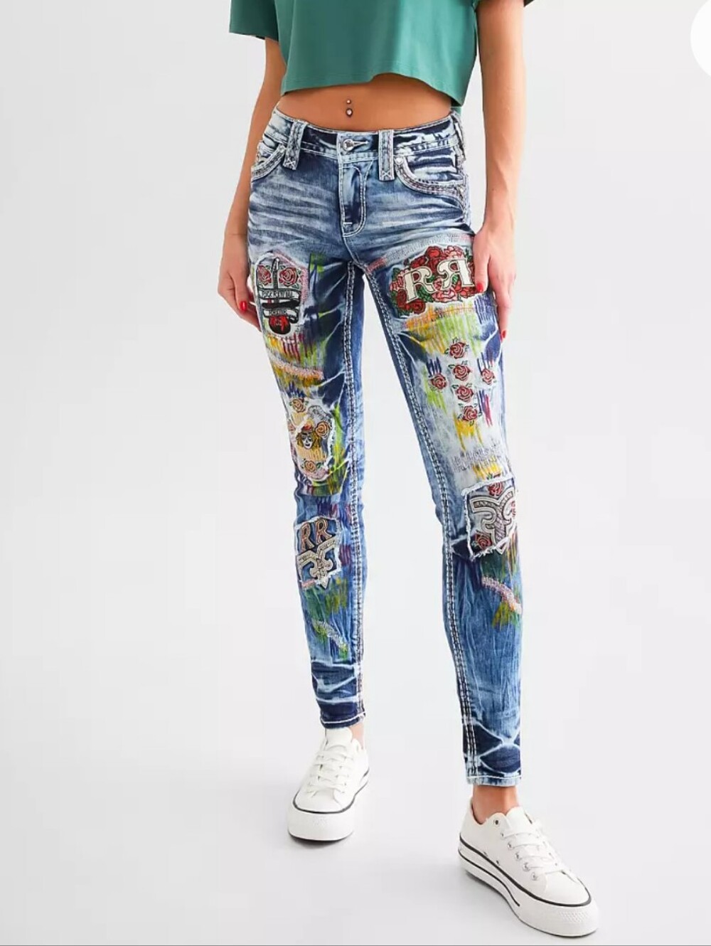 Rock Revival Jeans Women's 29 Renata Embroidered Mid Rise Skinny Limited Edition